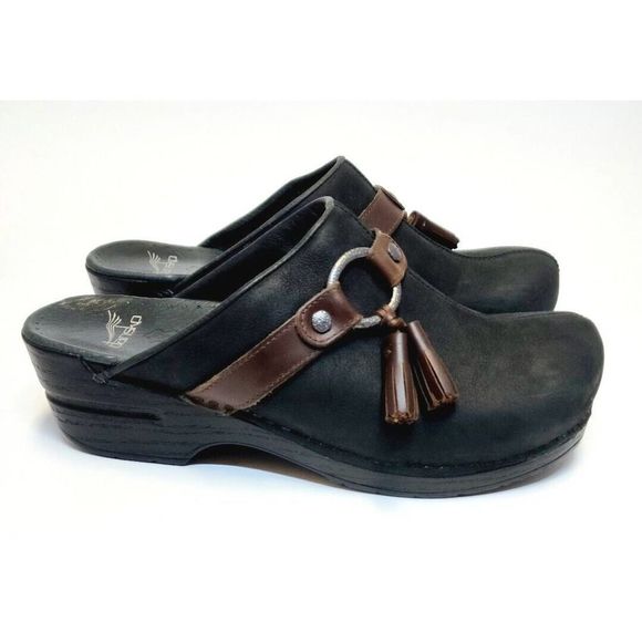 Dansko Shoes - Dansko Womens Clogs Tassle Shoes Black Leather Slip Resistant Size US 10 EUR 41